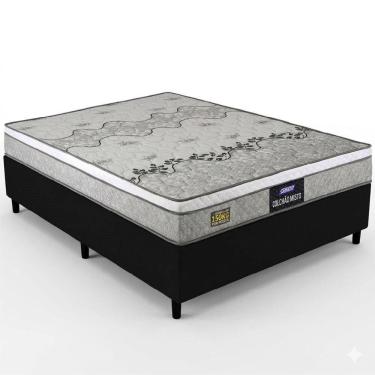 Imagem de Cama Box de Casal Gazin Stone Sommier D33 altura de 60 cm e largura de 138 Cinza Preto  