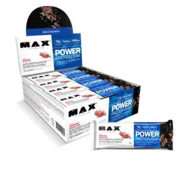 Imagem de Protein Bar 41g Display com 12 und - Max Titanium, powerbar41morango