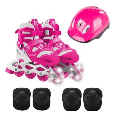 Imagem de Patins Infantil Feminino Travessos 4 Rodas Esporte Com Led E Acessório