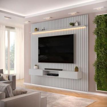 Imagem de Painel Ripado para TV até 75 Polegadas com LED MDF 250cmx240cm Trento 