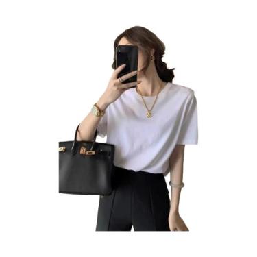 Imagem de Camiseta Feminina Retro Preta De Algodão Com Manga Curta, Top De Verão