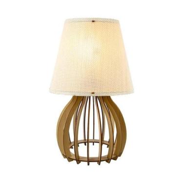 Imagem de Abajur Luminária Mesa Madeira Mdf Sala 35x27 mesa de cabeceira - MADEI