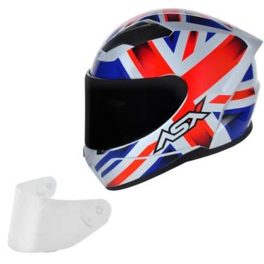 Imagem de Capacete Masculino Asx City Kingdom Azul Moto + Viseira Fume, Branco A