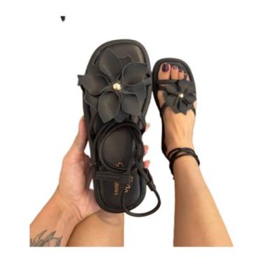 Imagem de Papete Flat de Amarrar com Flor - Ana Mariah, Preto, 39