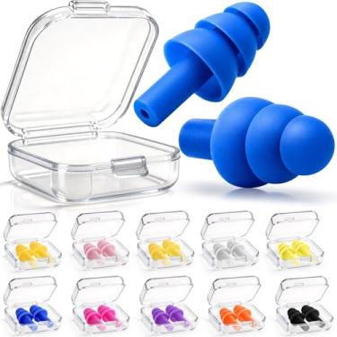 Imagem de Leffis Tampões de ouvido com cancelamento de ruído para dormir, 50 pares de tampões de ouvido reutilizáveis de silicone macio, proteção auditiva à prova d'água para ronco, natação, tiro, shows