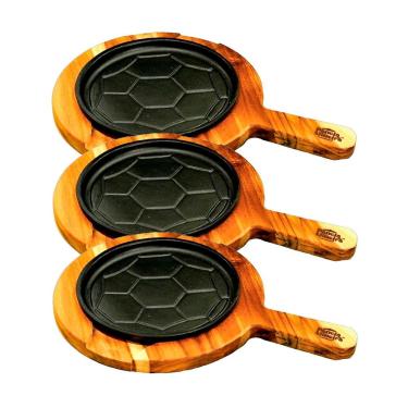 Imagem de Kit 3 Chapas para Petisco Redonda 3Xe5007Fumil Ferro Fundido Copa 2022 com Suporte Madeira Fumil