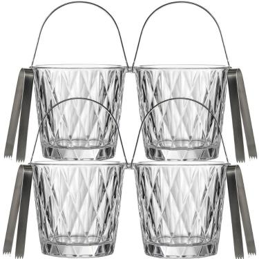 Imagem de Kit 4 Baldes de Gelo com Alça Vidro 1 litro Diamond e Pegador Inox Bar Pub Eventos Lyor