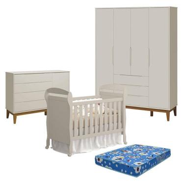 Imagem de Quarto de Bebê Completo Elfe Classic Danny 4 Portas 3 Gavetas MDF Amadeirado Reller Móveis