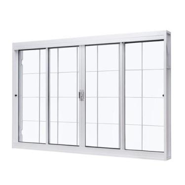 Imagem de Kit com 2 Janelas de Aço de Correr Central 100x120cm 4 Folhas com Grad