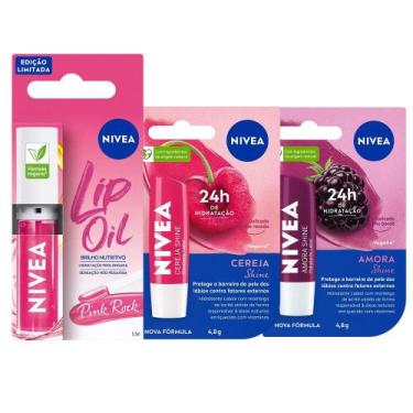 Imagem de Kit Nivea Hidratante Labial Lip Oil Pink 5,5ml + Hidratante Labial Cer