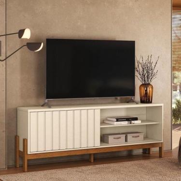 Imagem de Rack para TV até 75 Polegadas Bancada New Aurora Pérola/Marrom Canela 
