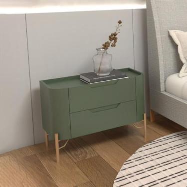 Imagem de Mesa de Cabeceira 51cm com 2 Gavetas e Pés em Metal 100% MDF - Casa La