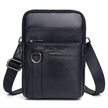 Imagem de Bolsa carteiro masculina Hebetag de couro para ombro, #04black(s), Small