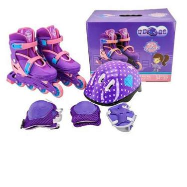 Imagem de Patins Infantil Roxo Com Kit De Proteção Tamanho 34 Ao 37