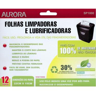 Imagem de Folha Limpadora E Lubrificante Para Fragmentadoras Aurora Sp1000 Pacote C/ 12 Folhas