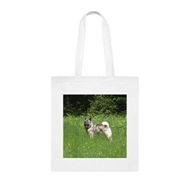 Imagem de Sacola engraçada para cães Elkhound norueguês, presente para cachorro Elkhound norueguês, aniversário de cachorro Elkhound norueguês bolsa reutilizável para cães Elkhound norueguês, Branco