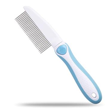 Imagem de OrderMore Pente de cachorro de dentes longos, pente de gato de aço inoxidável com alça de borracha, melhor pente de cuidados para animais de estimação para cabelos médios ou longos, remoção eficaz de emaranhados, nós e pele emaranhada