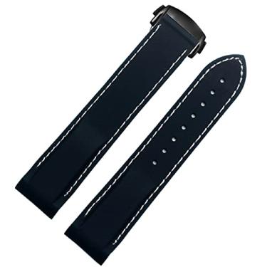 Imagem de FULNES Extremidade curvada 20 mm 22 mm pulseira de silicone de borracha para relógio Omega At150 Seamaster 007 para pulseira da marca Seiko Mido (Cor: azul-escuro branco-preto, Tamanho: 22 mm)