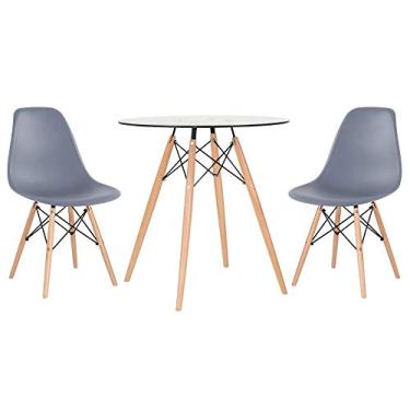 Imagem de Loft7, Kit - Mesa de vidro Eames 70 cm + 2 cadeiras Eiffel Dsw cinza escuro