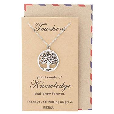 Imagem de Colar com pingente da árvore da vida da Quan Jewelry com cartão de agradecimento, presentes de agradecimento do dia do professor