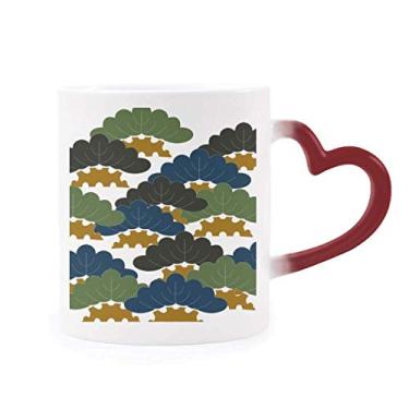Imagem de Caneca tradicional de pinheiro chinês com estampa abstrata sensível ao calor, copo de grés que muda de cor vermelha