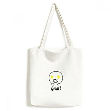 Imagem de Ótima bolsa de lona preta com estampa de chat feliz bolsa de compras casual