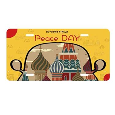 Imagem de DIYthinker Placa de carro quadrada vermelha para decoração de carro do prédio da Catedral da Rússia