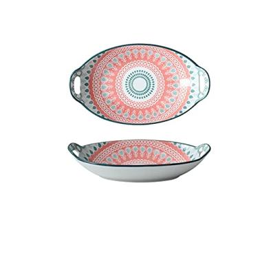 Imagem de GUIPAIHAI Prato de cerâmica criativo doméstico prato de sopa 28 cm estilo boêmio prato de jantar forno de cozinha (cor: rosa)