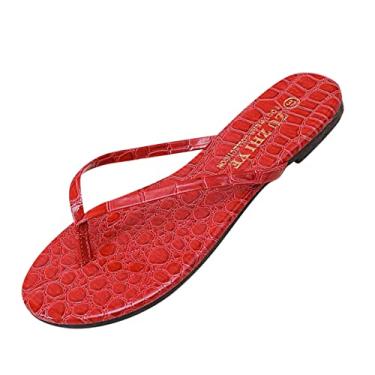 Imagem de Chinelo feminino sandália tanga padrão plana moda verão e chinelos beira-mar simples primavera feminino (vermelho, 7,5)