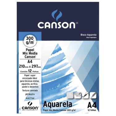 Imagem de Bloco Aquarela Mix Media 12 Folhas papel A4 300g/m² Canson