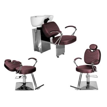 Imagem de Kit Salão Topázio 1 Cad Fixa + 1 Recl Base Quadrada + Lavatório Vinho