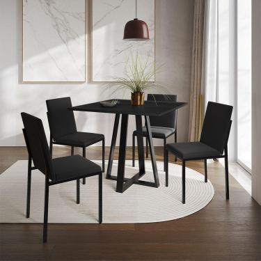 Imagem de Conjunto De Jantar Mesa Mônaco 90Cm Tampo Preto Com 4 Cadeiras Estofadas Pretas - Cor:...