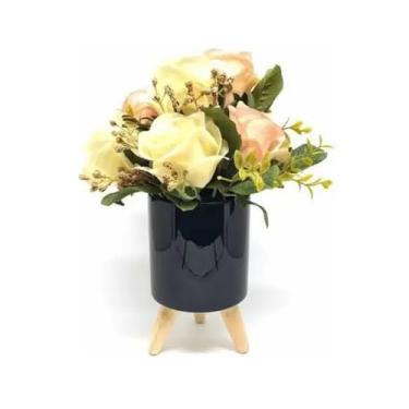 Imagem de Vaso Cachepot de Acrílico Tripé com pés de madeira (Preto)