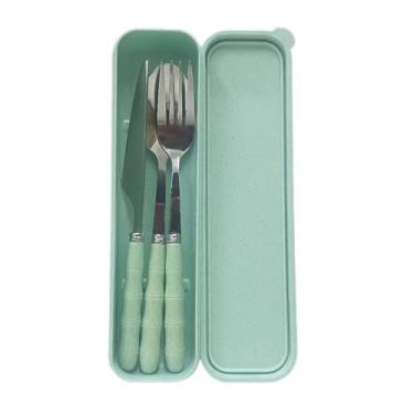 Imagem de Jogo Talher 3 Peças Inox Estojo Garfo Faca Colher Marmita Viagem