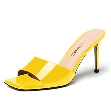 Imagem de WAYDERNS Sandálias femininas de salto alto stiletto bico quadrado liso sem cadarço para festa com salto alto 8,5 cm, Amarelo, 7.5