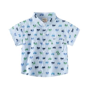 Imagem de Yueary Camisa de manga curta com estampa de carro de desenho animado para meninos e meninos camisa de vestido legal de verão blusa fofa, Azul, 90/18-24 M