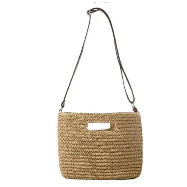 Imagem de BYKOINE Bolsa de palha feminina moda praia bolsa de verão bolsa de ombro pequena bolsa satchel, Bege2, One Size