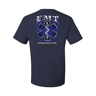 Imagem de Camiseta EMT Saving One Life at a Time Camiseta paramédico First Responders, Azul-marinho, M