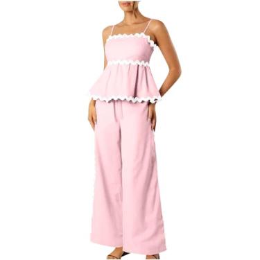 Imagem de Conjunto de blusa feminina combinando para mulheres, túnica fina, plissada, 2 peças, listrado, verão, outono, 2024, C-240 rosa, G