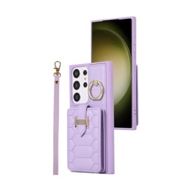 Imagem de Capa de couro flip vertical com cordão para Samsung Galaxy S23 Ultra S22 Plus S21 S20 FE A14 A54 Z Fold 5 4 3 Capa de metal para cartão carteira, roxo claro, para Samsung A53 (5G)
