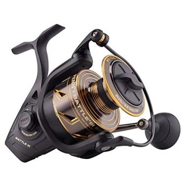 Imagem de PENN Carretel de pesca Battle III Spinning Nearshore/Offshore, HT-100 Front Drag, máximo de 13,6 kg | 13,6 kg, feito com composição robusta de alumínio para durabilidade, 8000, ouro preto