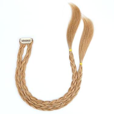 Imagem de DIGUAN Tiara de cabelo sintético trançado com 3 fios e tranças de cabelo sintético trançado de rabo de peixe com clipe, acessório de cabelo para mulheres, meninas (casal fino, loiro mel)
