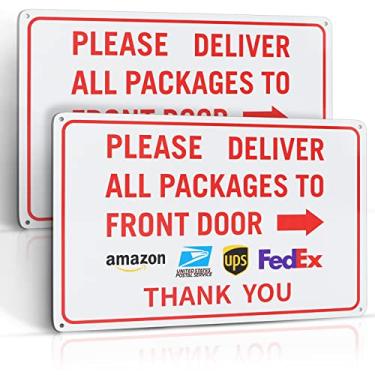 Imagem de Eyoloty Instruções de placa de entrega do pacote, entrega Amazon UPS FedEx pacotes até a porta da frente, 30,48 cm x 20,32 cm, fácil montagem, resistência ao desbotamento, uso interno/externo (pacote com 2)