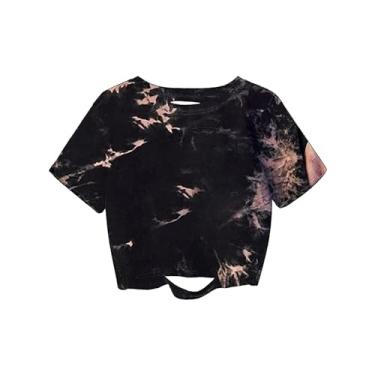 Imagem de Remidoo Camiseta feminina casual de manga curta com estampa gráfica tie dye, B-tie dye preto marrom, PP