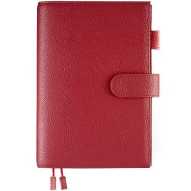 Imagem de Ox Knight A5 Capa organizadora de couro para primo Hobonichi, Stalogy, Midori, Leuchtturm1917 e mais – com laço de caneta, compartimentos para cartão, bolso traseiro e marcadores de página (vermelha)