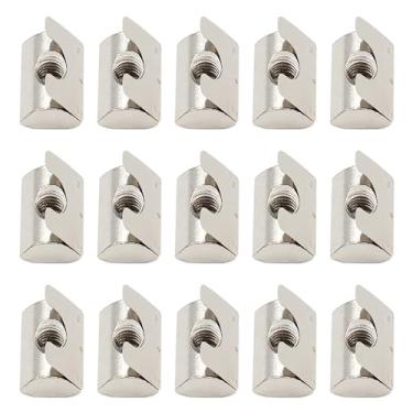 Imagem de FOCMKEAS 15 peças de porcas M8 T roll-in, série 3030/4040 universal com folha de mola, adequada para perfil de extrusão de alumínio com profundidade de ranhura de 8 mm, aço carbono niquelado