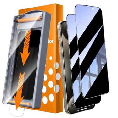 Imagem de Hoerrye Magic Box Protetor de tela de privacidade para iPhone 15 Pro Max, [sem bolhas] Antiespião de 24 graus, vidro temperado de cobertura total 2,5D, eliminação automática de poeira, compatível com