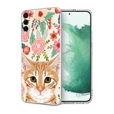 Imagem de Compatível com Samsung Galaxy S21, laranja malhado floral cabeça de gato bonito animal de estimação capa protetora fina fina