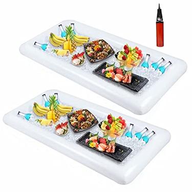 Imagem de Moon Boat 2 peças de bandeja inflável para servir/barra de salada, suporte para bebidas – churrasco, piquenique, piscina, festa, buffet, luau, refrigerador, com um plugue de drenagem