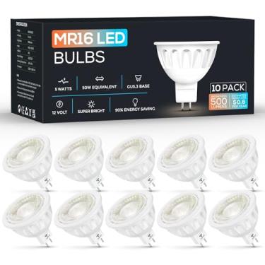 Imagem de Pacote com 10 lâmpadas de LED MR16, 5W 12V, GU5.3 Bi-Pinos, luz Spot de 36 graus, equivalente a 50 watts, 450 lúmens, não regulável, iluminação de trilha de paisagem branca quente de 3000K da Torkase
